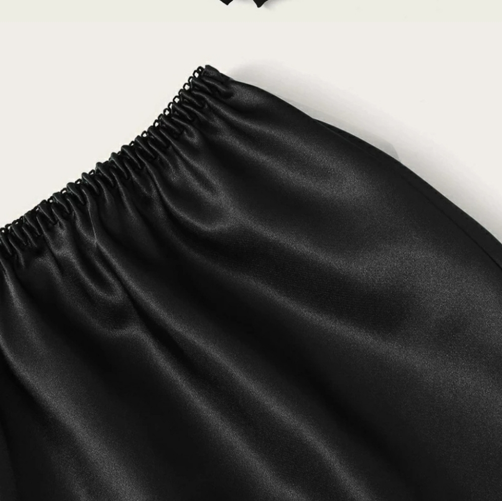 BLACK SATIN BABYDOLL NIGHTWEAR - Picture 3 of 5